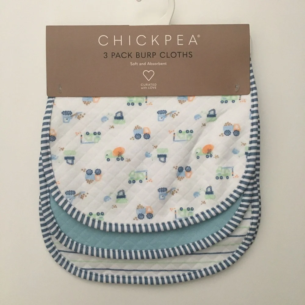 NEW Burp Cloths Baby Drool Bibs Truck and Construction Theme | Chick Pea